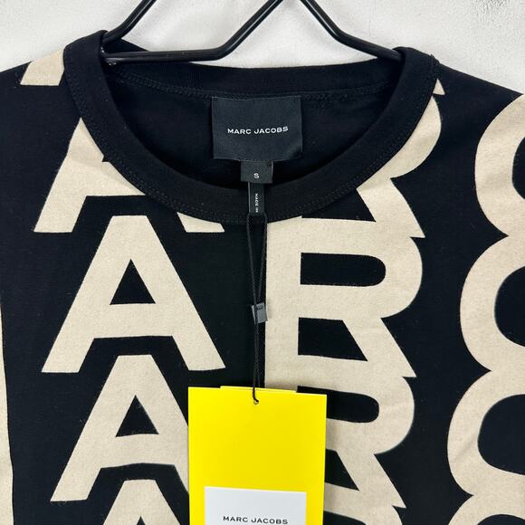 Marc Jacobs The Monogram Baby Tee Shirt Black Ivory Logo Crewneck Small NWT - Picture 5 of 11